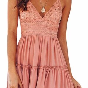 Amazon Pink Lace Midi Dress